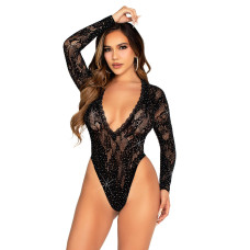 Боді Leg Avenue Rhinestone Lace Deep-V Bodysuit One Size, Black