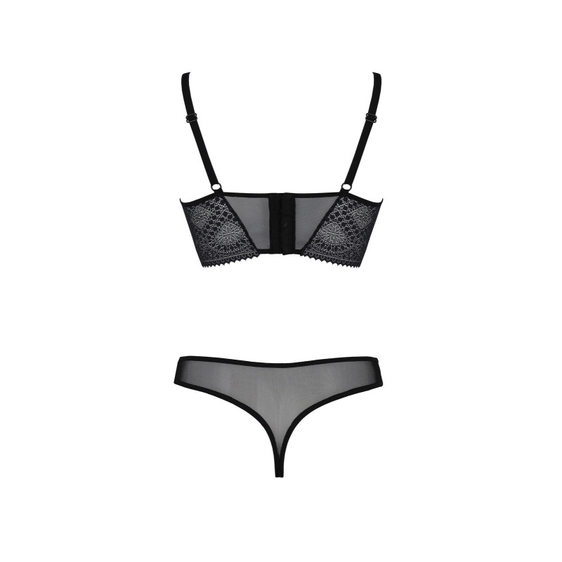 Комплект Passion DROSERA SET black, L/XL, сітка+мереживо, бюстьє та трусики танга