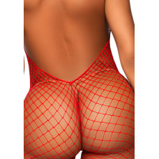 Эротический сетчатый бодистокинг Leg Avenue Racer neck bodystocking Red