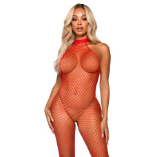 Эротический сетчатый бодистокинг Leg Avenue Racer neck bodystocking Red