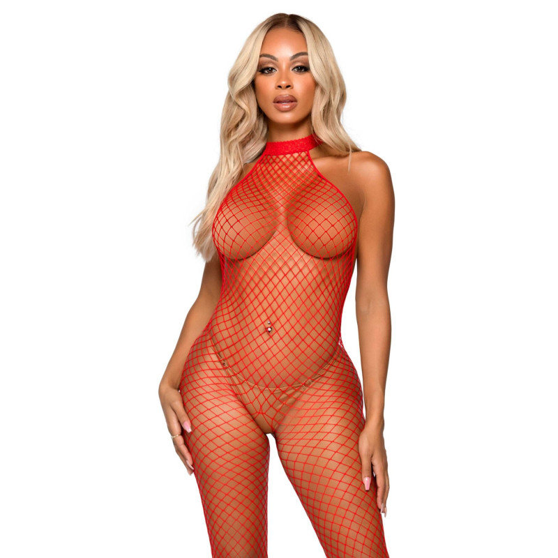 Эротический сетчатый бодистокинг Leg Avenue Racer neck bodystocking Red Эротический сетчатый бодистокинг Leg Avenue Racer neck bodystocking Red