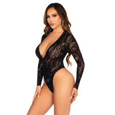 Боді Leg Avenue Rhinestone Lace Deep-V Bodysuit One Size, Black