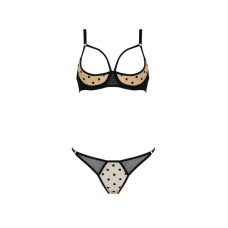 Эротический комплект Passion MARINA SET WITH OPEN BRA, S/M, beige, открытые чашки
