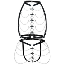 Набор портупея + трусики из кожи с цепочками Art of Sex - Cross, размер L-2XL, цвет черный