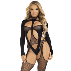 Бодистокинг 2 в 1 Leg Avenue Bodystocking with cutout teddy, One Size, черный, чулки-сетки и тедди