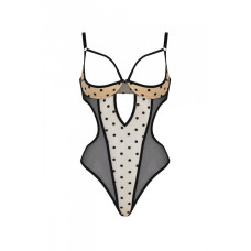 Еротичне боді Passion MARINA BODY, L/XL, beige, з відкритими чашками