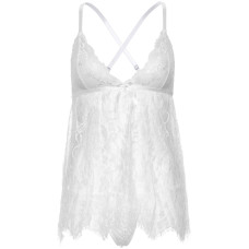 Сорочка беби-долл Leg Avenue Floral lace babydoll & string White S, стринги