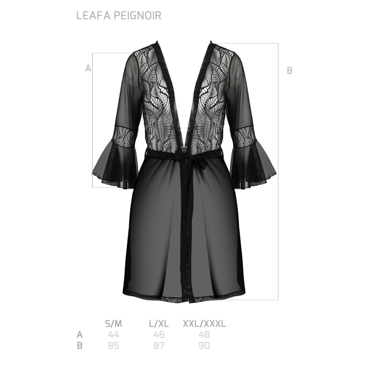 Пеньюар Passion LEAFA PEIGNOIR black, L/XL, длина чуть выше колена, широкие рукава, завязывается на пояс Пеньюар Passion LEAFA PEIGNOIR black, L/XL, длина чуть выше колена, широкие рукава, завязывается на пояс