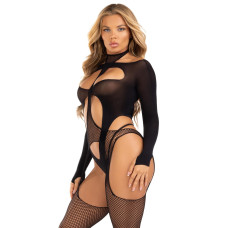 Бодистокинг 2 в 1 Leg Avenue Bodystocking with cutout teddy, One Size, черный, чулки-сетки и тедди