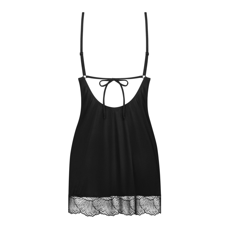 Пеньюар Obsessive Lobellis chemise & thong, XL/2XL, черный, кружевная отделка, стринги в комплекте Пеньюар Obsessive Lobellis chemise & thong, XL/2XL, черный, кружевная отделка, стринги в комплекте