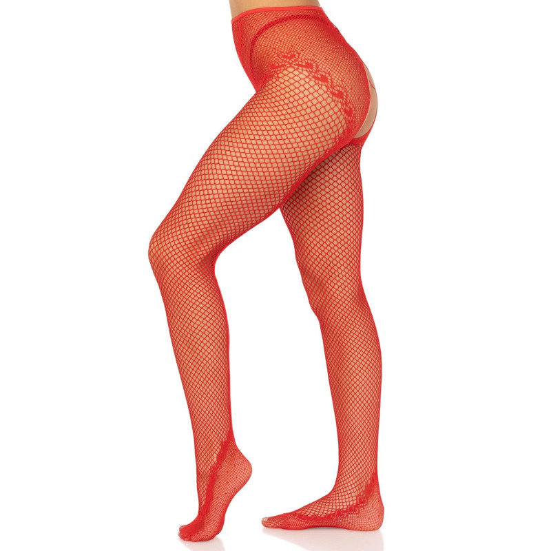 Панчохи Leg Avenue Crotchless Net Tights with Heart Backseam Red One Size Панчохи Leg Avenue Crotchless Net Tights with Heart Backseam Red One Size