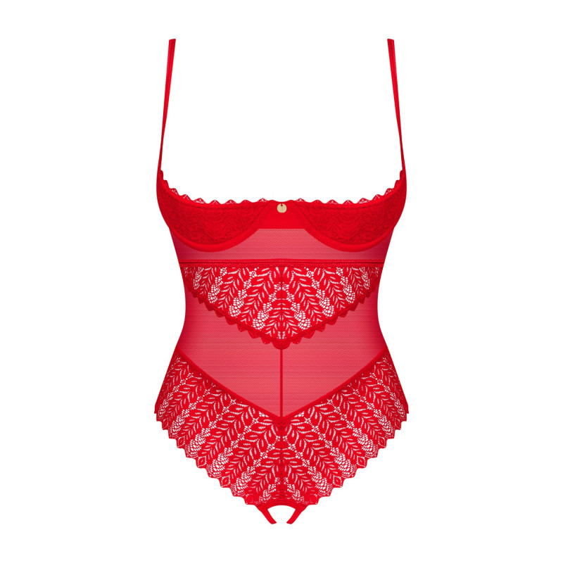 Боди с доступом Obsessive Ingridia crotchless teddy M/L, красное, открытая грудь