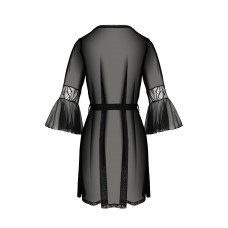 Пеньюар Passion LEAFA PEIGNOIR black, XXL/XXXL, длина чуть выше колена, широкие рукава, завязывается на пояс