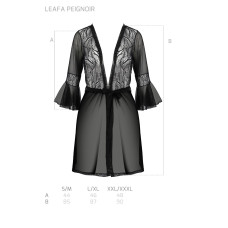 Пеньюар Passion LEAFA PEIGNOIR black, XXL/XXXL, длина чуть выше колена, широкие рукава, завязывается на пояс