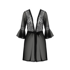 Пеньюар Passion LEAFA PEIGNOIR black, XXL/XXXL, длина чуть выше колена, широкие рукава, завязывается на пояс