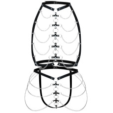 Набор портупея + трусики из кожи с цепочками Art of Sex - Cross, размер XS-M, цвет черный