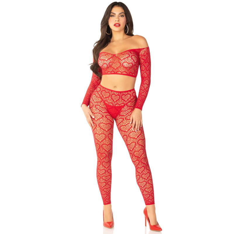 Комплект Leg Avenue Off The Shoulder Top and Footless Tights One Size, Red Комплект Leg Avenue Off The Shoulder Top and Footless Tights One Size, Red