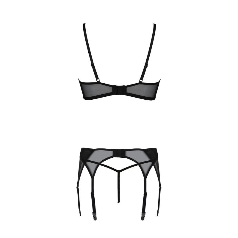 Комплект Passion LEAFA SET black S/M, мереживо+сітка, бюстгальтер на кісточках, стрінги, пояс для панчіх Комплект Passion LEAFA SET black S/M, мереживо+сітка, бюстгальтер на кісточках, стрінги, пояс для панчіх