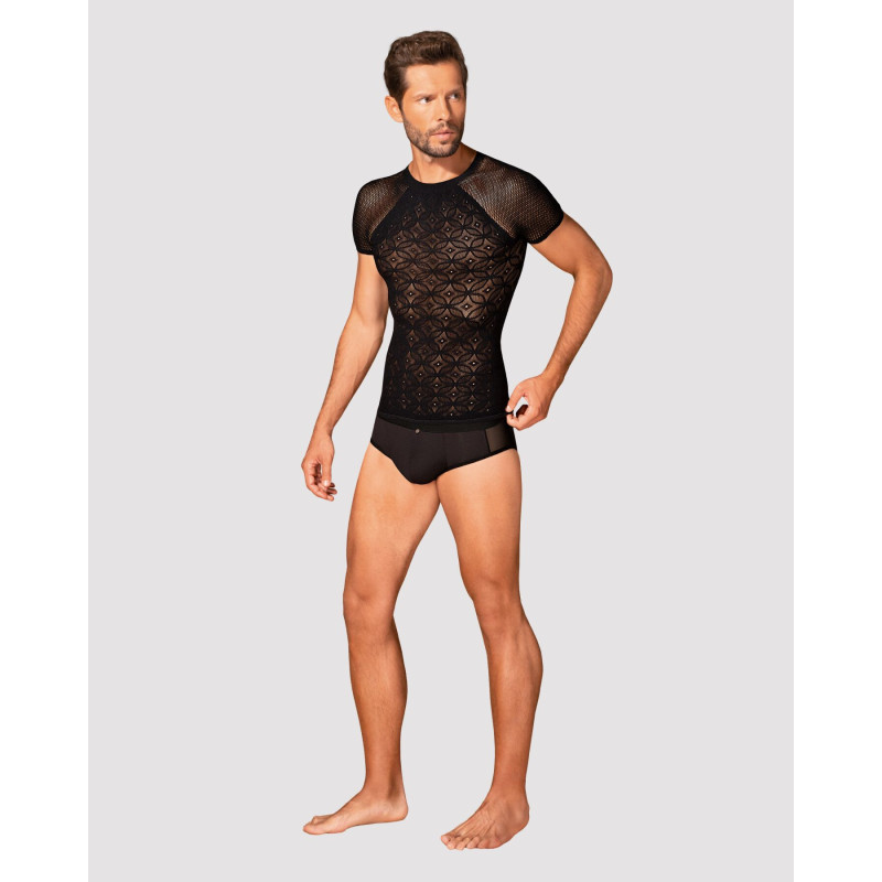 Мужская полупрозрачная футболка с орнаментом Obsessive T102 T-shirt S/M/L, черная Мужская полупрозрачная футболка с орнаментом Obsessive T102 T-shirt S/M/L, черная