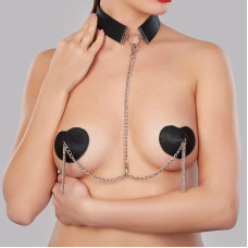 Пестис-сердечка з ланцюжками та чокером JSY Nipple Sticker RT236114 Red