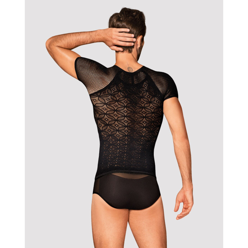 Мужская полупрозрачная футболка с орнаментом Obsessive T102 T-shirt S/M/L, черная Мужская полупрозрачная футболка с орнаментом Obsessive T102 T-shirt S/M/L, черная