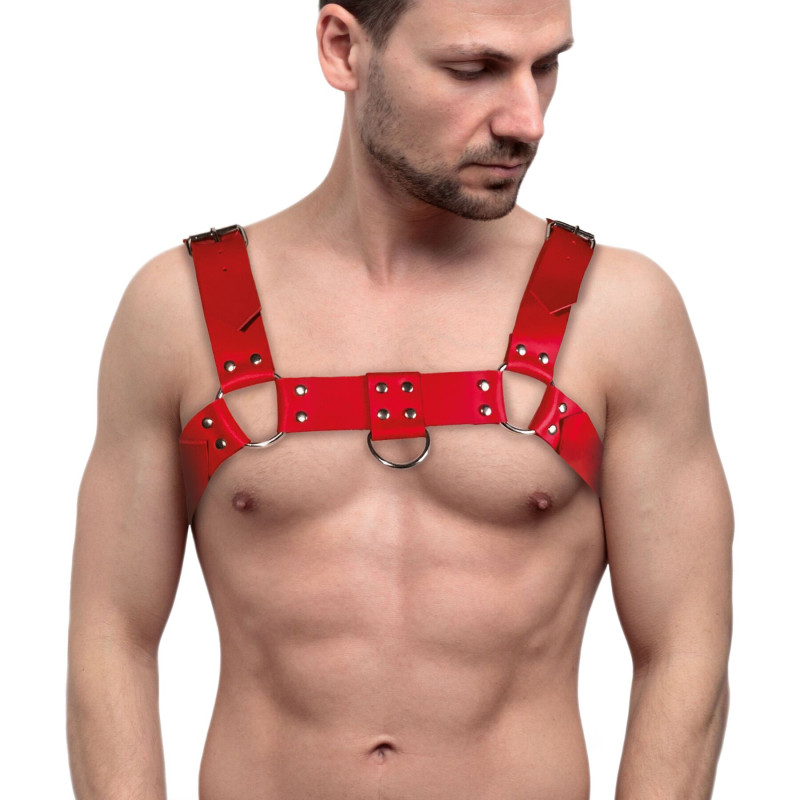 Мужская портупея на грудь из натуральной кожи Feral Feelings - Bulldog Harness Red Мужская портупея на грудь из натуральной кожи Feral Feelings - Bulldog Harness Red