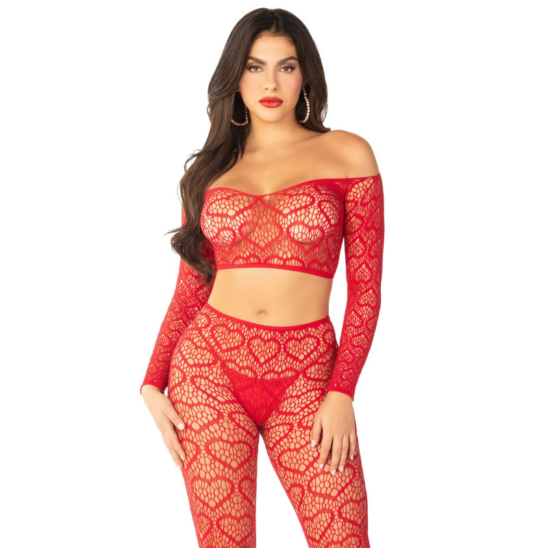 Комплект Leg Avenue Off The Shoulder Top and Footless Tights One Size, Red Комплект Leg Avenue Off The Shoulder Top and Footless Tights One Size, Red