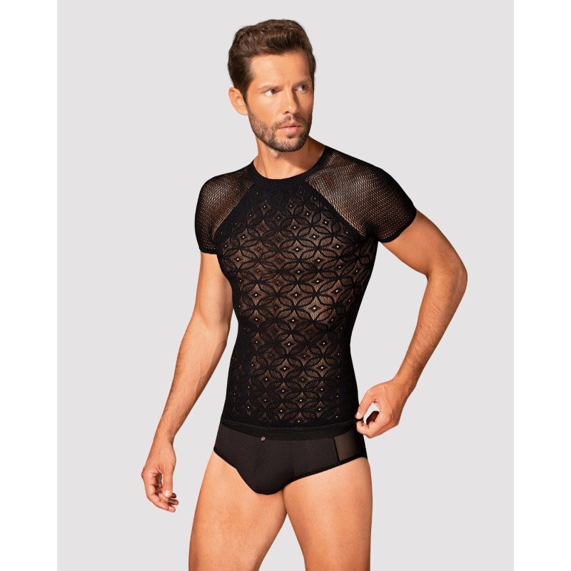 Мужская полупрозрачная футболка с орнаментом Obsessive T102 T-shirt S/M/L, черная Мужская полупрозрачная футболка с орнаментом Obsessive T102 T-shirt S/M/L, черная