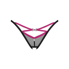 Трусики-стрінги Obsessive Novenes crotchless thong, XL/2XL, сітка, стрепи, прикраса зі стразами, від