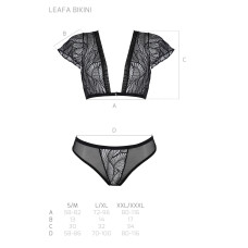 Комплект Passion LEAFA BIKINI black S/M, бюстгальтер-топ з рукавчиками, стрінги-шортики з вирізом