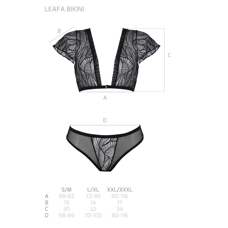 Комплект Passion LEAFA BIKINI black S/M, бюстгальтер-топ з рукавчиками, стрінги-шортики з вирізом Комплект Passion LEAFA BIKINI black S/M, бюстгальтер-топ з рукавчиками, стрінги-шортики з вирізом