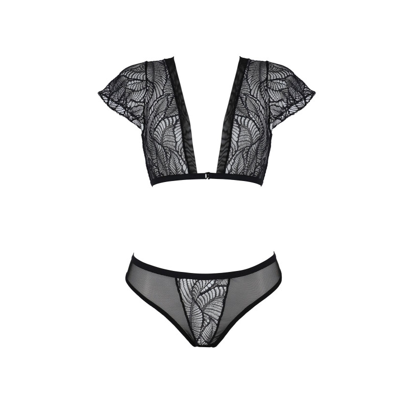 Комплект Passion LEAFA BIKINI black S/M, бюстгальтер-топ з рукавчиками, стрінги-шортики з вирізом Комплект Passion LEAFA BIKINI black S/M, бюстгальтер-топ з рукавчиками, стрінги-шортики з вирізом