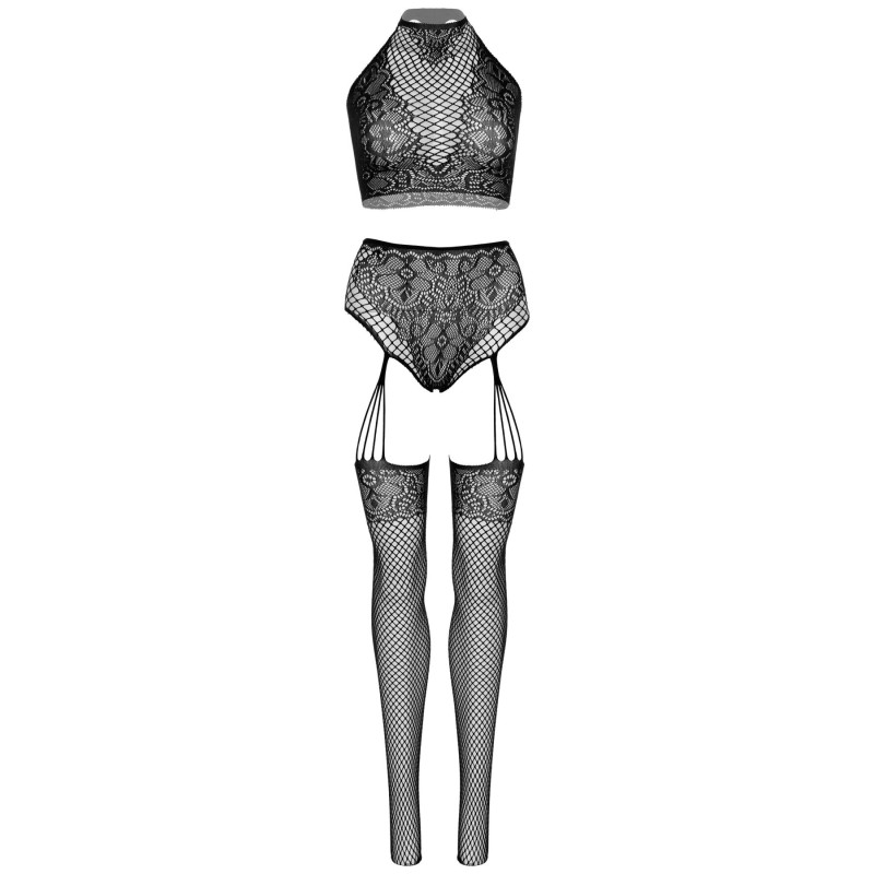Еротичний комплект Leg Avenue Crop top and garter panty Black, топ, трусики з доступом, панчохи Еротичний комплект Leg Avenue Crop top and garter panty Black, топ, трусики з доступом, панчохи