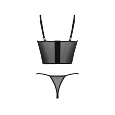 Комплект Passion KERRIA SET black, XXL/XXXL сітка+мереживо, бюстьє та стрінги