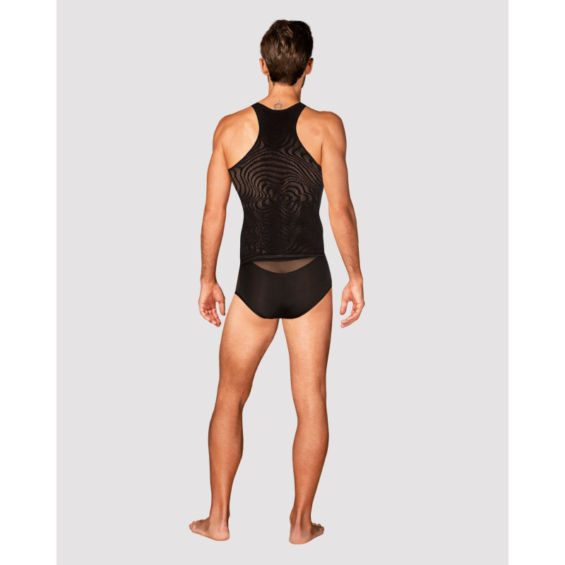 Чоловіча напівпрозора майка-борцовка з візерунком Obsessive T103 tank top S/M/L, чорна Чоловіча напівпрозора майка-борцовка з візерунком Obsessive T103 tank top S/M/L, чорна