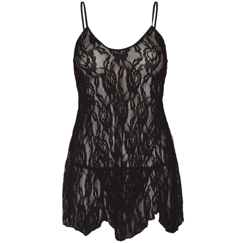 Сорочка беби-долл Leg Avenue Rose Lace Flair Chemise Black, Queen Size