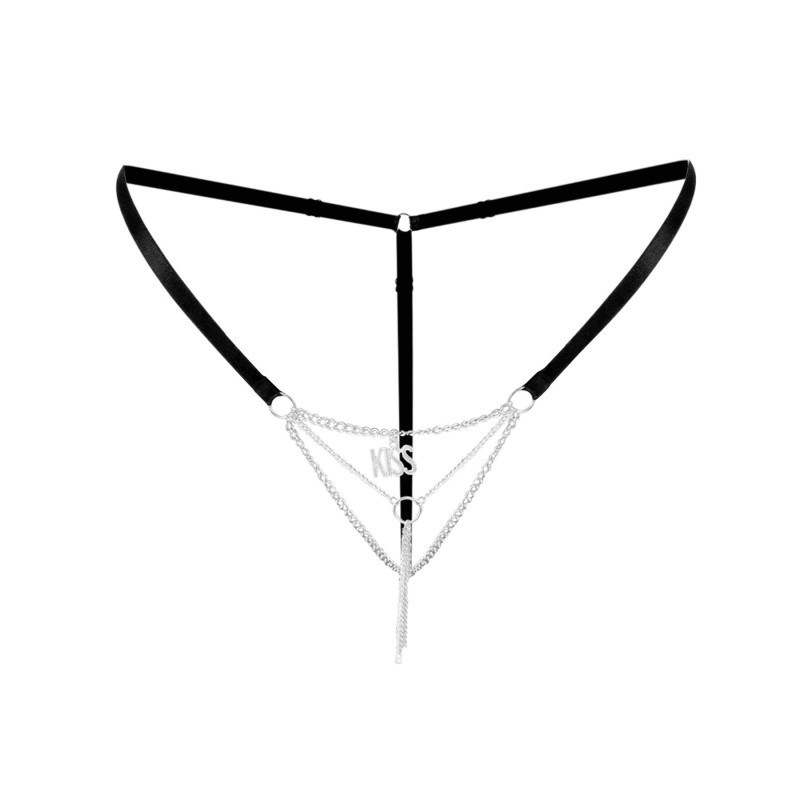 Сексуальные трусики с цепочкой и подвеской Art of Sex - KISS panties XS-M, цвет черный Сексуальные трусики с цепочкой и подвеской Art of Sex - KISS panties XS-M, цвет черный