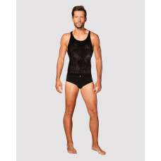 Мужская полупрозрачная майка-борцовка с узором Obsessive T103 tank top S/M/L, черная