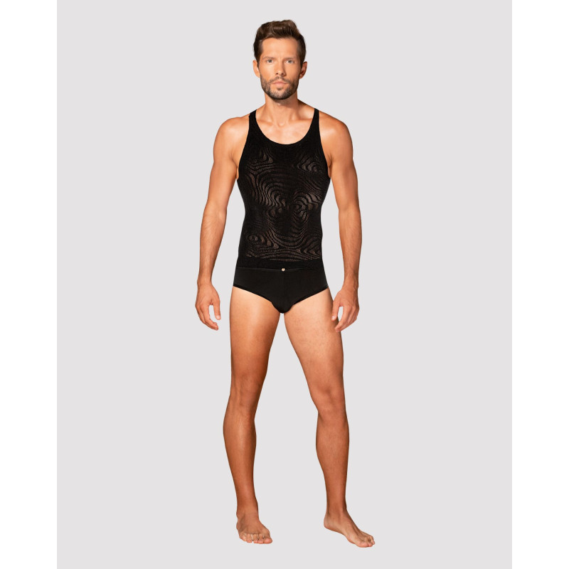 Чоловіча напівпрозора майка-борцовка з візерунком Obsessive T103 tank top S/M/L, чорна Чоловіча напівпрозора майка-борцовка з візерунком Obsessive T103 tank top S/M/L, чорна