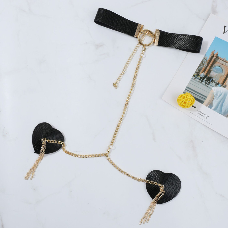 Пестис-сердечка з ланцюжками та чокером JSY Nipple Sticker RT236114 Black Пестис-сердечка з ланцюжками та чокером JSY Nipple Sticker RT236114 Black