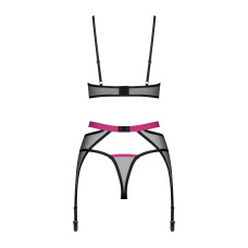 Комплект Obsessive Novenes 3-pcs set, XL/2XL, прозрачный лиф на косточках, стринги, пояс