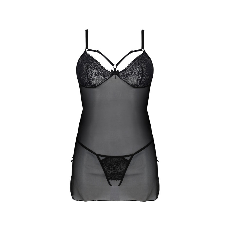 Пеньюар Passion DROSERA CHEMISE black, XXL/XXXL, кружевной лиф со стрепами, трусики в комплекте Пеньюар Passion DROSERA CHEMISE black, XXL/XXXL, кружевной лиф со стрепами, трусики в комплекте
