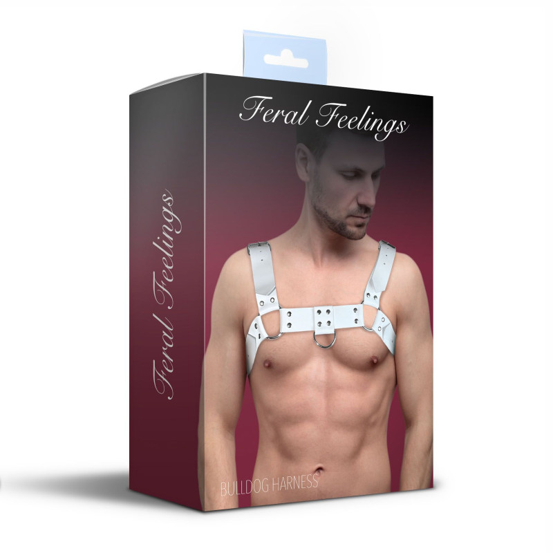 Мужская портупея на грудь из натуральной кожи Feral Feelings - Bulldog Harness White Мужская портупея на грудь из натуральной кожи Feral Feelings - Bulldog Harness White