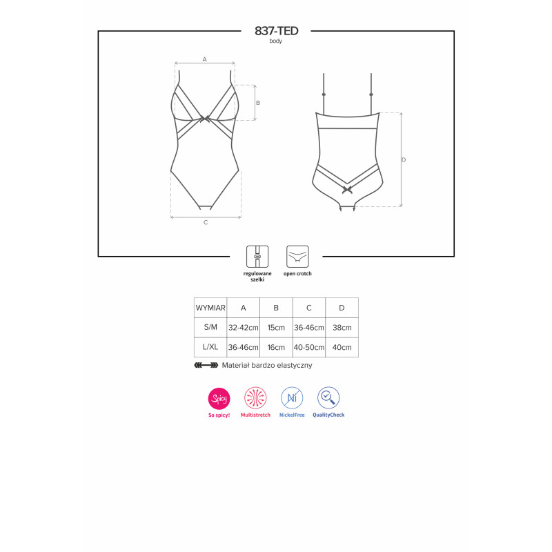 Боді Obsessive 837-TED-1 Чорний L/XL Боді Obsessive 837-TED-1 Чорний L/XL