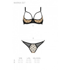 Эротический комплект Passion MARINA SET WITH OPEN BRA, XXL/XXXL, beige, открытые чашки