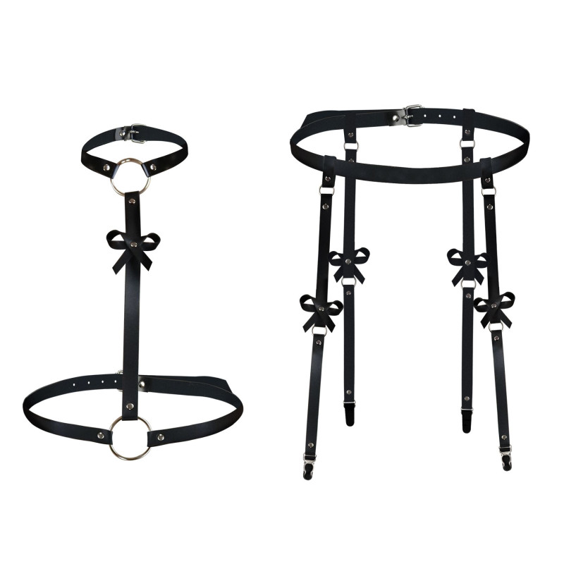 Шкіряний набір з портупеї та гартерів Art of Sex - Venecia, розмір XS-2XL, колір Чорний Шкіряний набір з портупеї та гартерів Art of Sex - Venecia, розмір XS-2XL, колір Чорний