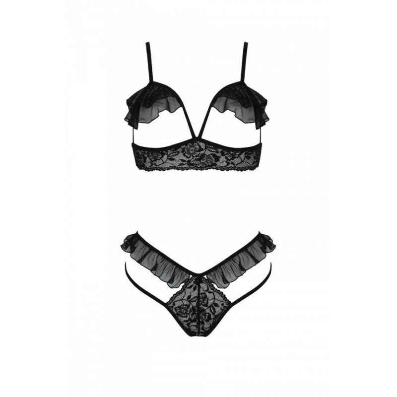 Эротический комплект Passion DOLLY SET, L/XL, black, с открытыми чашками Эротический комплект Passion DOLLY SET, L/XL, black, с открытыми чашками