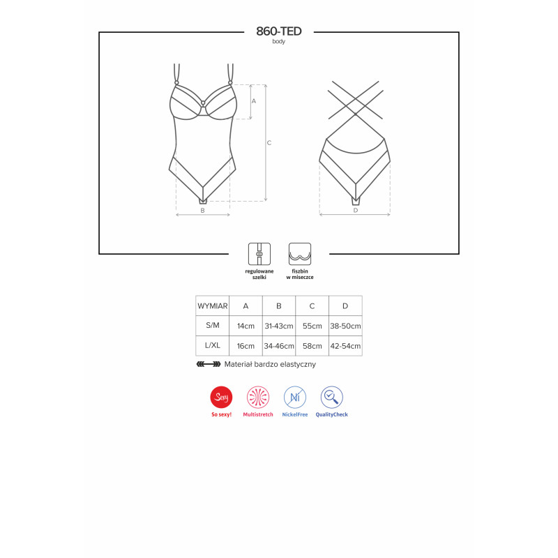 Боді Obsessive 860-TED-1 Чорний S/M Боді Obsessive 860-TED-1 Чорний S/M