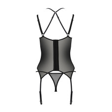 Корсет Passion DROSERA CORSET black, S/M, з кріпленнями для панчіх, трусики в комплекті