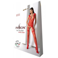 Бодистокинг с плетением на груди Passion BS099 One Size, red, открытый доступ, имитация подвязок